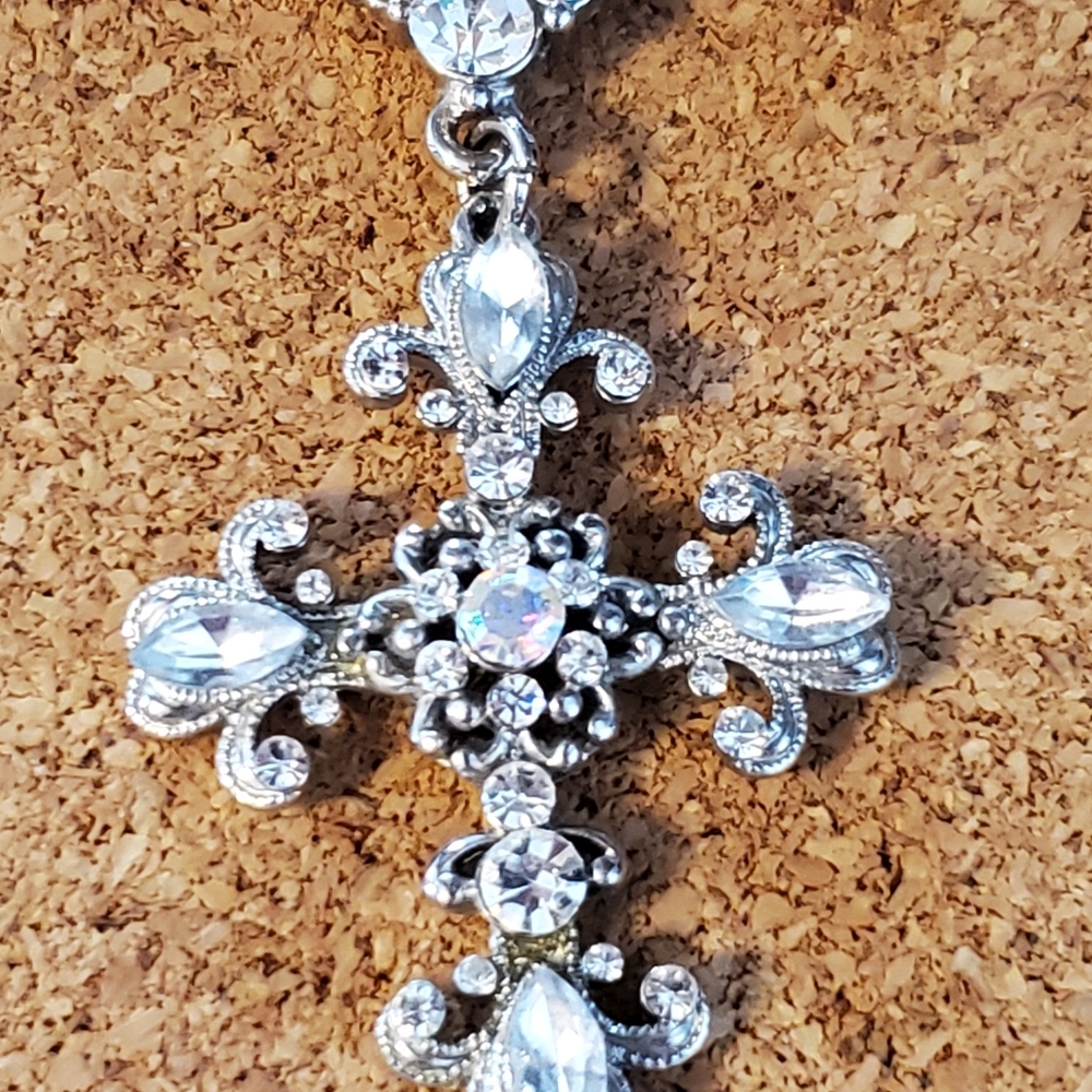 VCLM 20" Vintage Rhinestone Cross Necklace💜 ✝️ ⚜️💜 - Picture 5 of 6